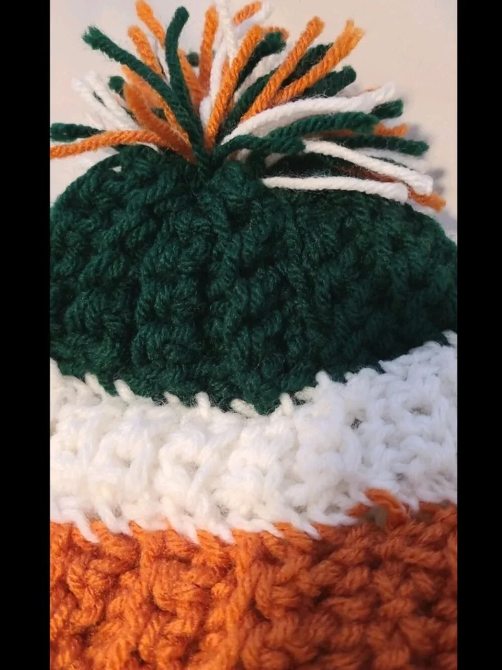 NWOT Handmade Crochet Baby Beanie Toque Hat In Green, Orange, & White